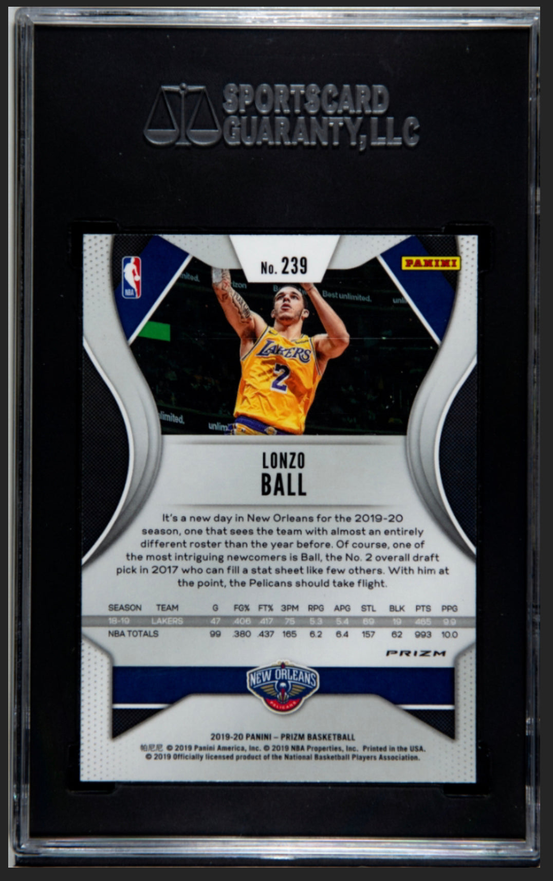 2019-20 Panini Prizm #239 Lonzo Ball Green Prizm - SGC 10