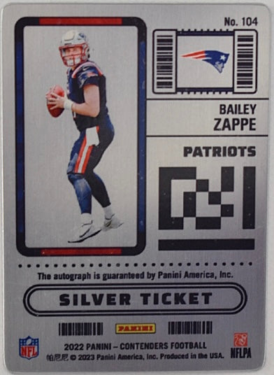 2022 Panini Contenders Football Silver Ticket Bailey Zappe 32/99 #104