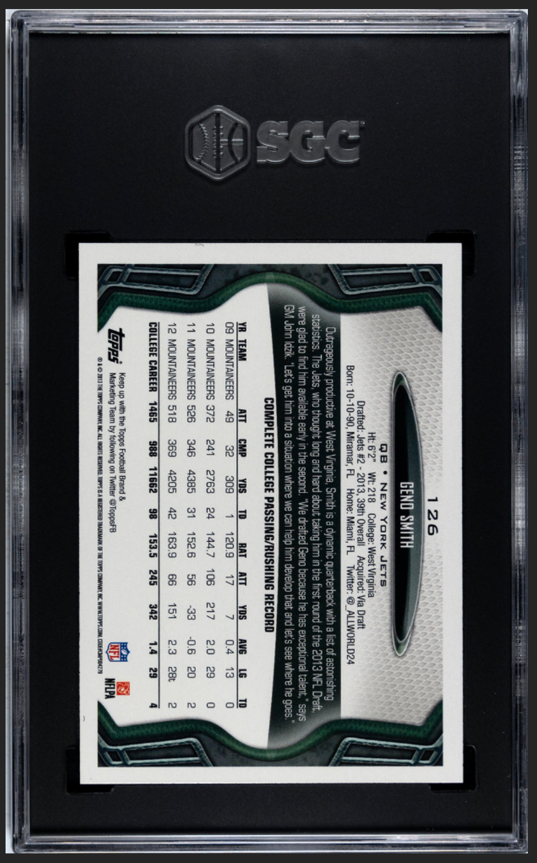 2013 Topps Geno Smith Rookie #126 - SGC 9