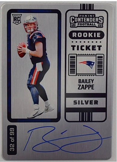 2022 Panini Contenders Football Silver Ticket Bailey Zappe 32/99 #104