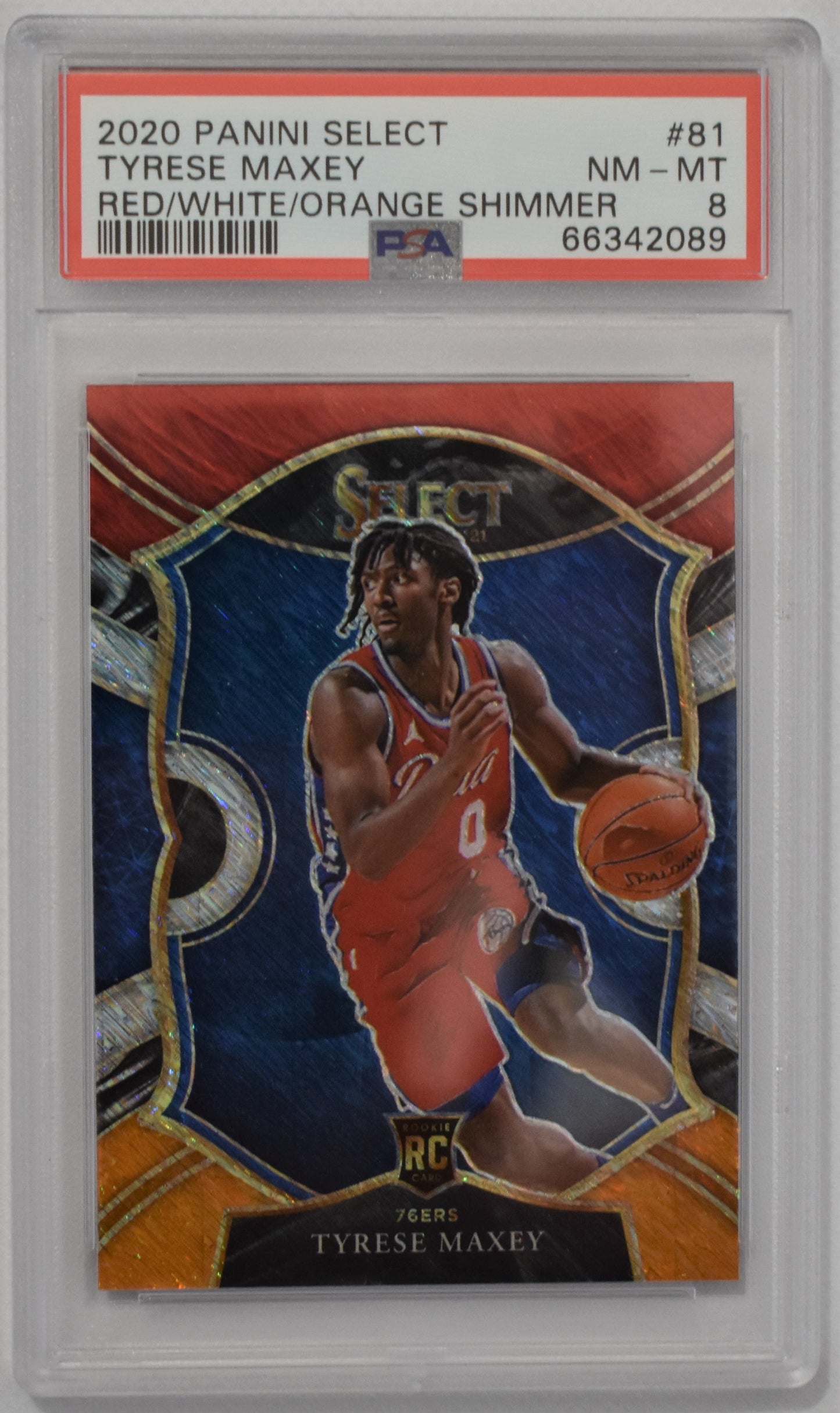 2020 Panini Select Tyrese Maxey Red/White/Orange Shimmer #81 - PSA 8