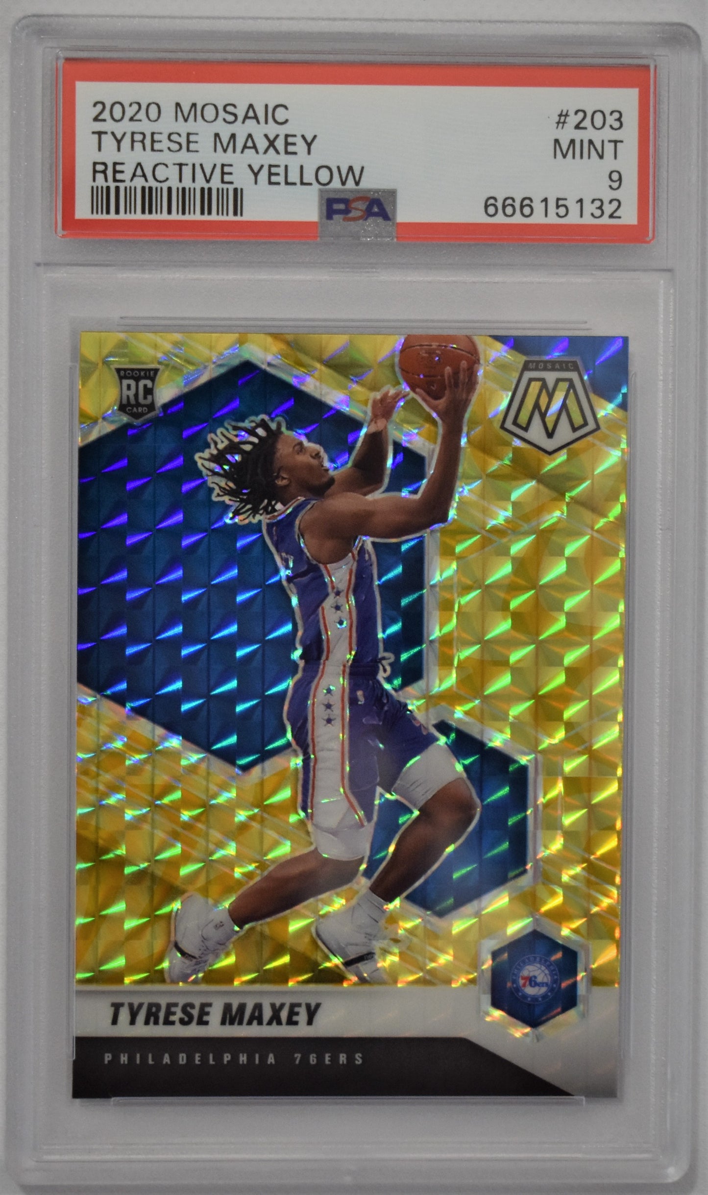 2020 Mosaic Tyrese Maxey Reactive Yellow Rookie #203 - PSA 9