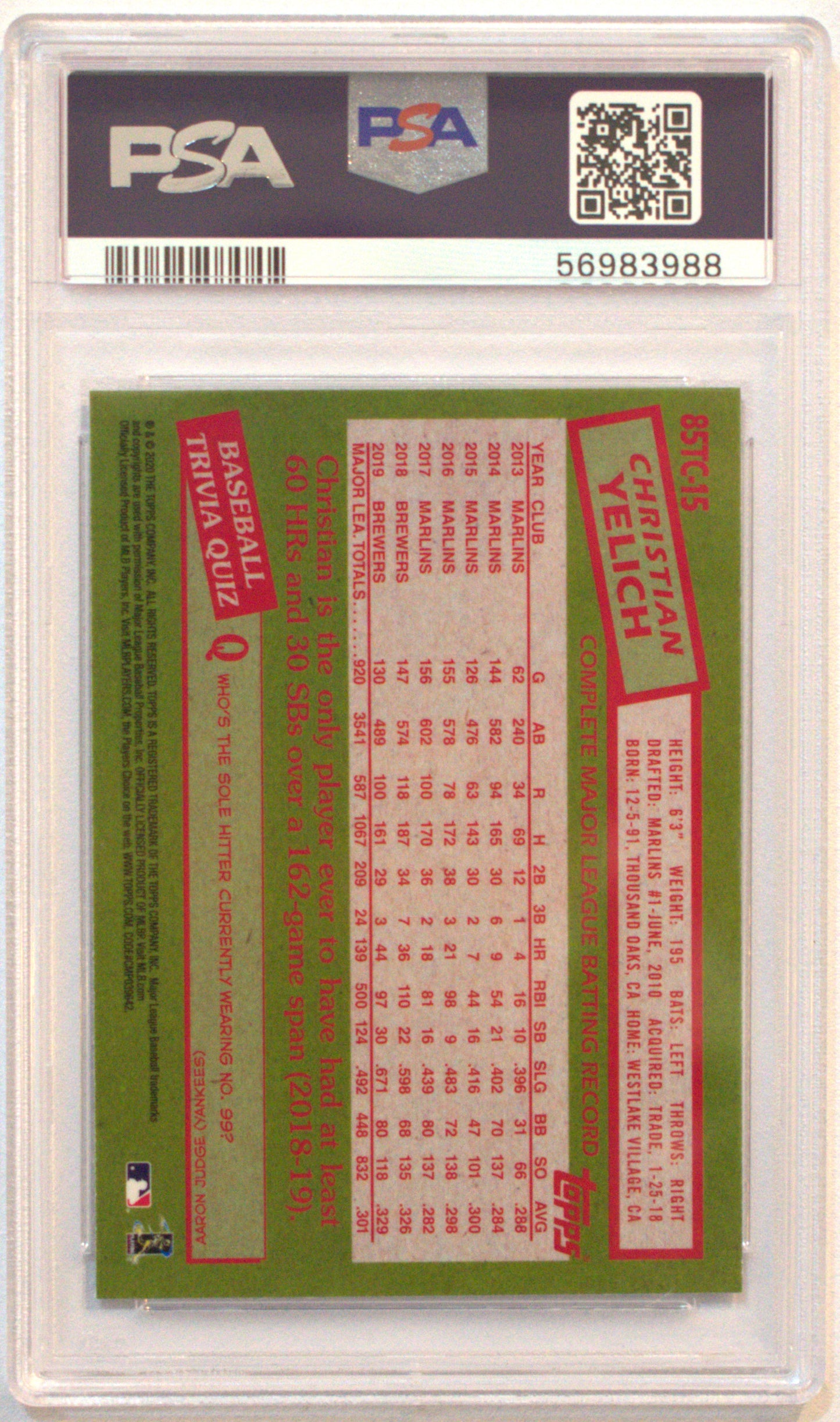 2020 Topps Chrome Christian Yelich 1985 Topps Chrome #85TC15 - PSA 10